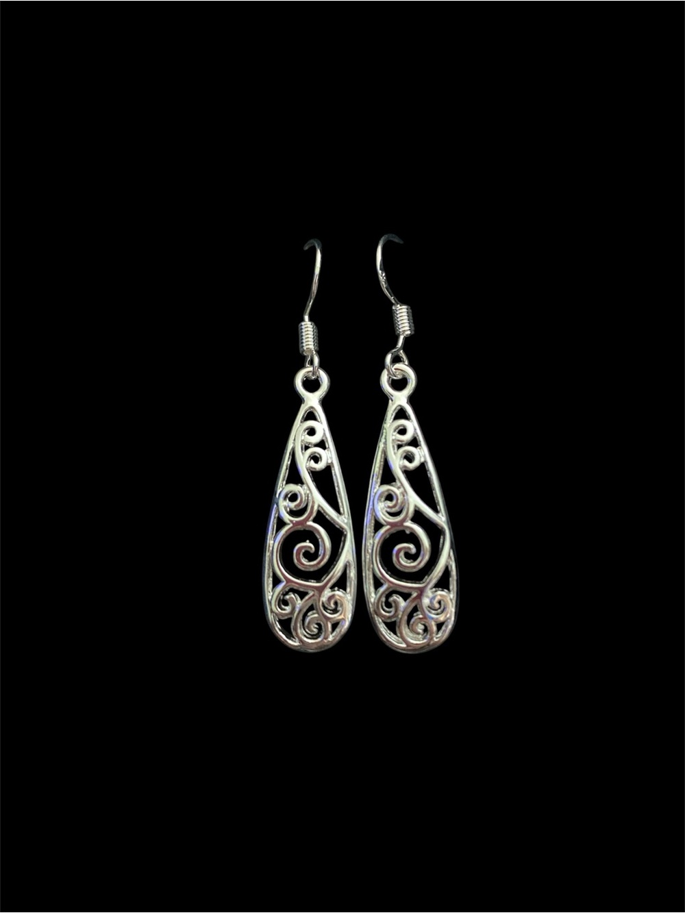Sterling Silver Filigree Teardrop Dangle Earrings - Silver